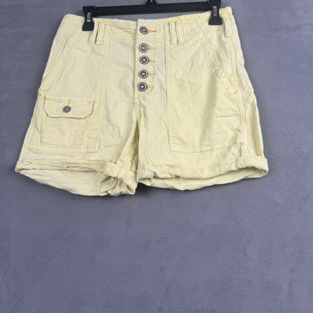 Anthropologie The Wanderer Yellow Canvas Utility Button Fly Shorts Size 27